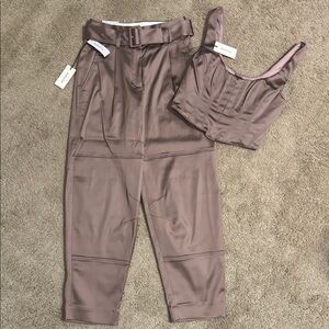 Babaton Taupe Satin Trousers with Belt - matching corset